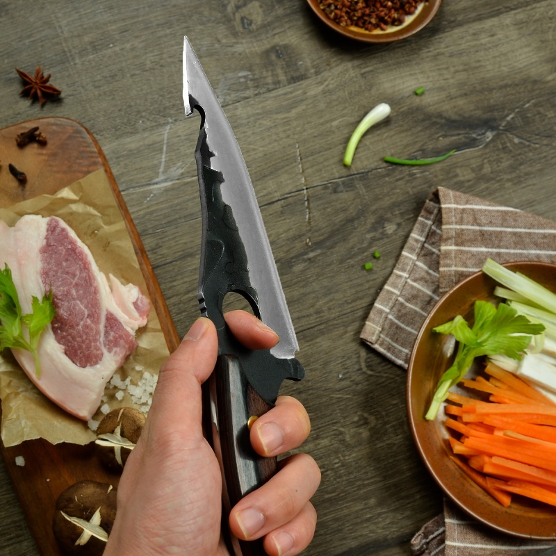 XYJ 6.5 Inch Full Tang Fish Fillet Knife Kitchen Boning Fishing Skinning BBQ Turkey Slicing Knives Pointed Tip Finger Hole Blade With Bottle Opener