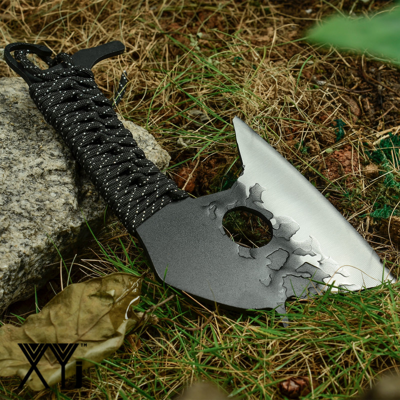XYJ 5 Inch Tactical Survival Axe Camping Hatchet With Paracord Handle- Cool Bionic Raging Bull Bushcraft Knife Stainless Steel Fixed Blade Full Tang C