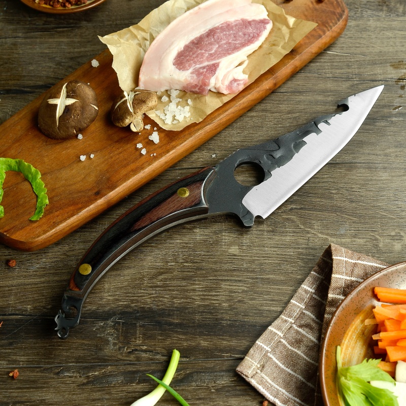 XYJ 6.5 Inch Full Tang Fish Fillet Knife Kitchen Boning Fishing Skinning BBQ Turkey Slicing Knives Pointed Tip Finger Hole Blade With Bottle Opener