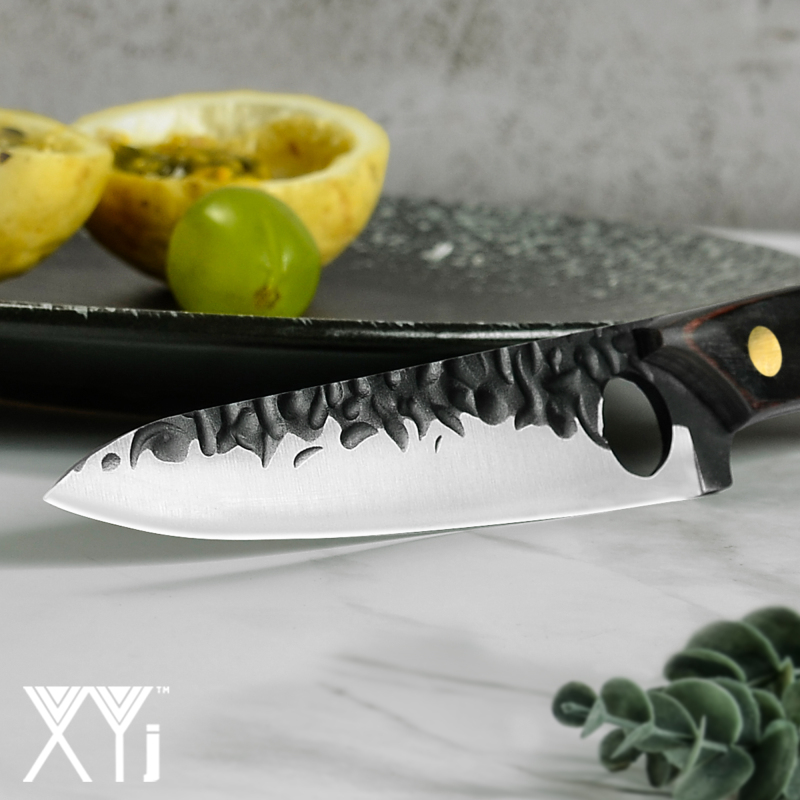 XYJ 5.5 Inch Full Tang Kitchen Utility Knife - Razor Sharp Stainless Steel Finger Hole Narrow Blade Meat Vegetable Fruit Paring Knives With Ergonomic 
