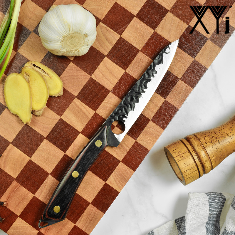 XYJ 5.5 Inch Full Tang Kitchen Utility Knife - Razor Sharp Stainless Steel Finger Hole Narrow Blade Meat Vegetable Fruit Paring Knives With Ergonomic 