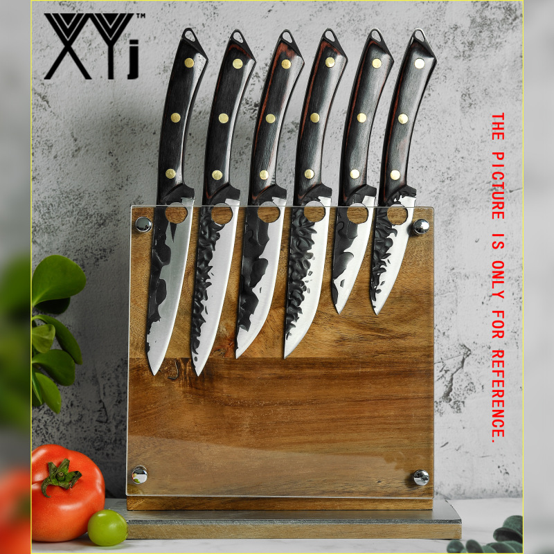 XYJ 5.5 Inch Chef Utility Knife With Mini Whetstone - Full Tang Fixed Blade Hammer Finish Narrow Small Kitchen Utility Knife For Carving Peeling Fruit