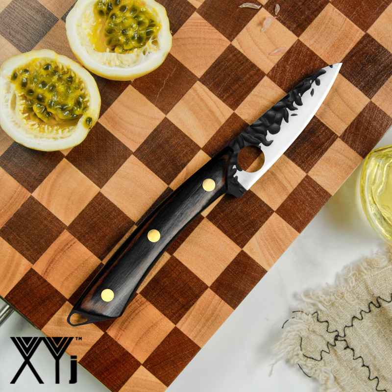 XYJ 3.5 Inch Paring Knife With Whetstone - Sharp Full Tang Stainless Steel Fruit Knives Wood Handle Small Peeling Knife