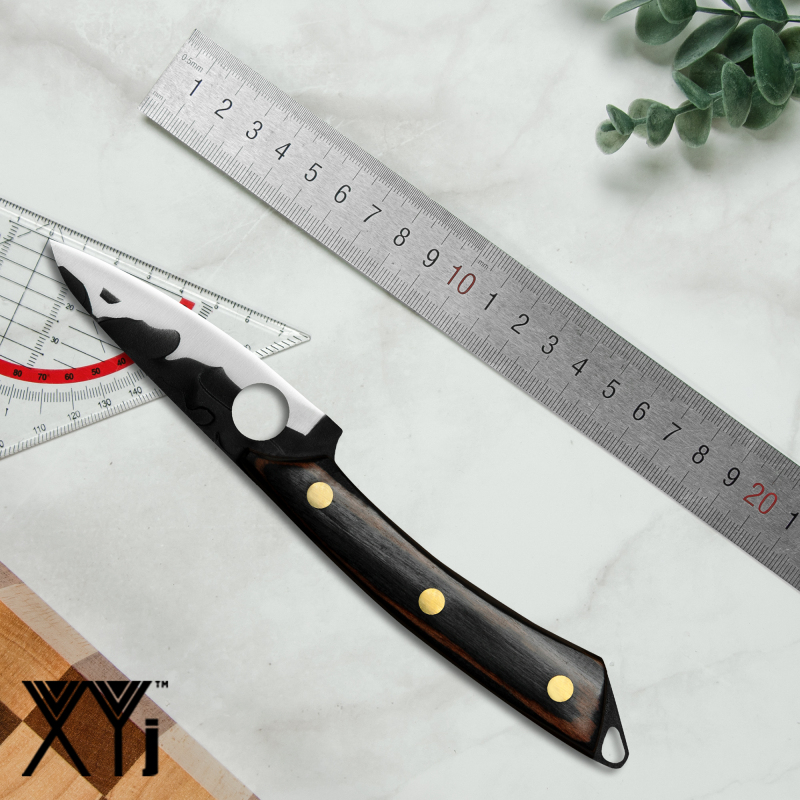 XYJ 3.5 Inch Full Tang Fruit Knife - Razor Sharp Stainless Steel Hammer Finish Blade Wood Handle Small Kitchen Knife For Fruits Melon Peeling, Come Wi