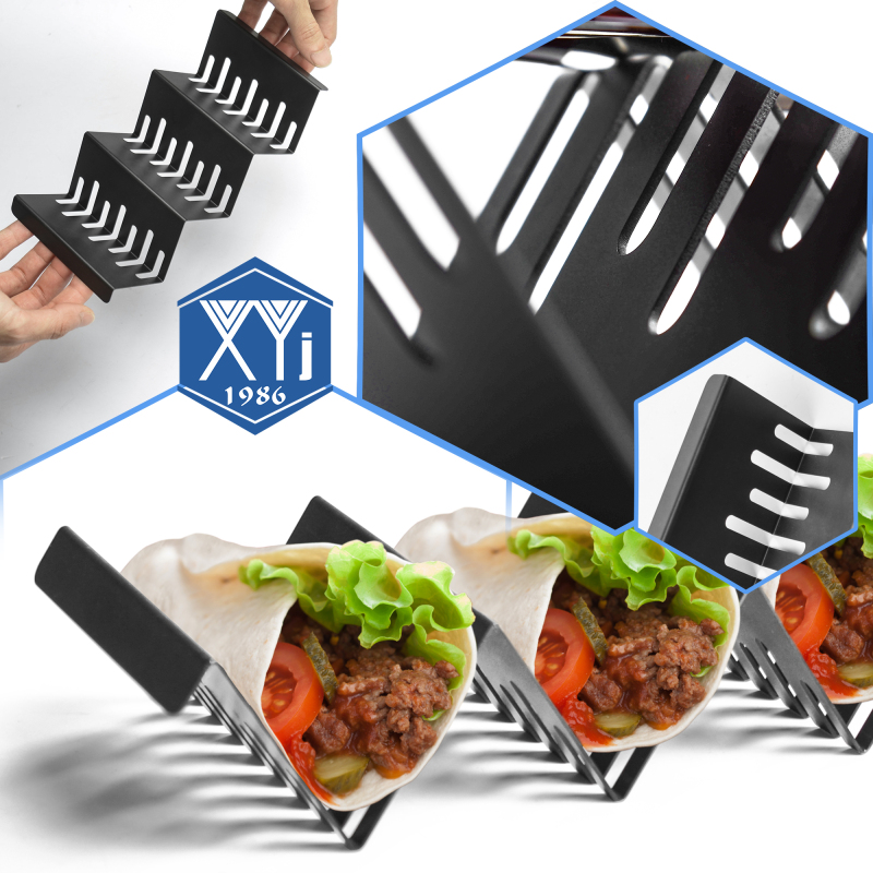 XYj Stainless Steel Taco Holder Stand 2pcs Set, Heavy Duty Metal Taco Rack, Taco Shell Serving Tray Hold Up 3 Tacos Each, Kitchen Knives Storage Holde