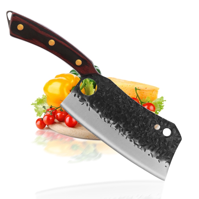 XYJ 7 Inch Vegetable Meat Knife Asian Cleaver Chinese Chef Knife Handmade Hammered Finish With Full Tang Pakka Wood Handle