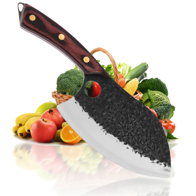 XYJ 7 Inch Large Cleaver Butcher Heavy Duty Vegetable Meat Chopping Knife Hammer Finish Stainless Steel Powerful Blade For Kitchen Restaurant Outdoor