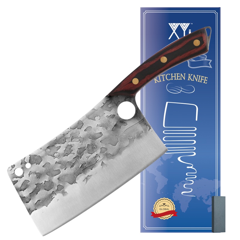 XYJ 7.5 Inch Stainless Steel Large Butcher Knife Super Big Blade Stainless Steel Thick Meat Hard Vegetable Chopping Knife With Full Tang Wood Handle