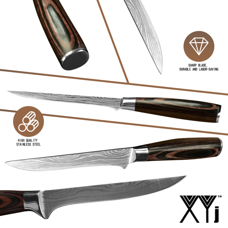 XYJ Full Tang 6 Inch Fillet Boning Knife With Knives Cover&amp;Whetstone Stainless Steel Fishing Knives Skinning De-bone Meat Knife