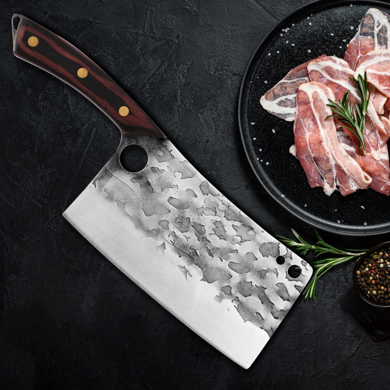 XYJ 7.5 Inch Stainless Steel Large Butcher Knife Super Big Blade Stainless Steel Thick Meat Hard Vegetable Chopping Knife With Full Tang Wood Handle
