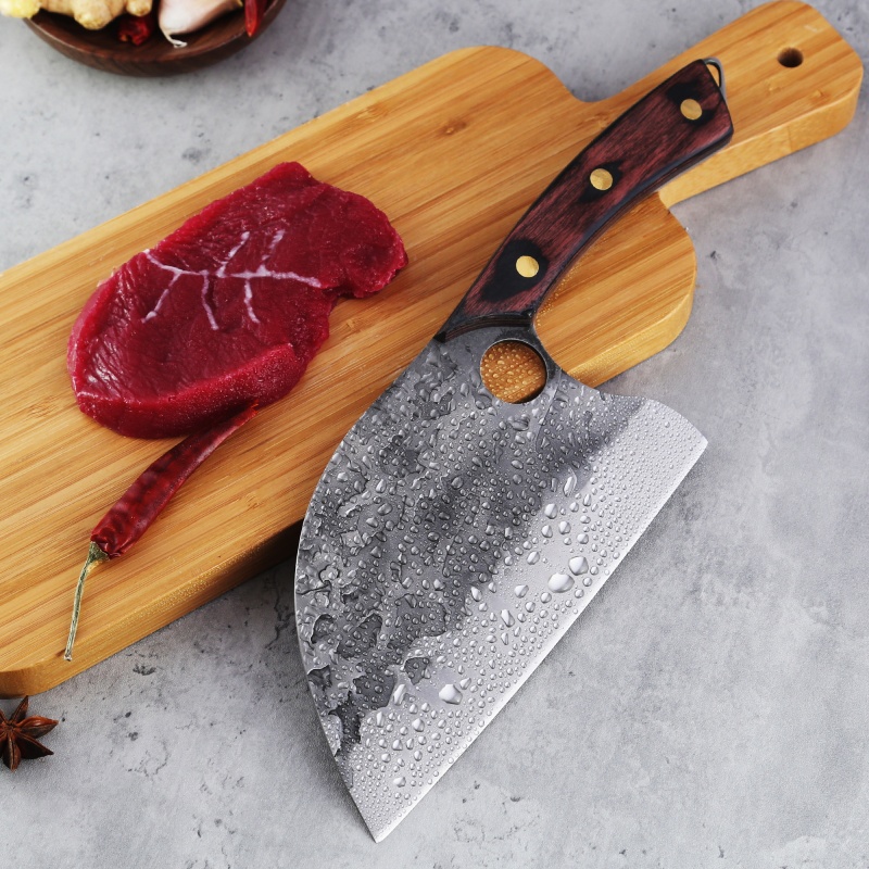 XYJ 7 Inch Effort Saving Butcher Knife With Mini Whetstone - Powerful Heavy Duty Meat Vegetable Chopping Asian Cleaver With Full Tang Pakkawood Handle