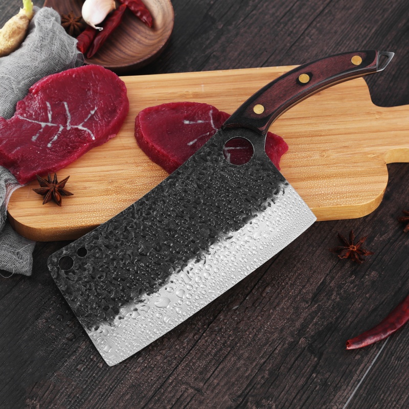 XYJ 7.5 Inch Big Butcher Cleaver Wider Forged Blade Stainless Steel Meat And Vegetable Chopping Cleavers With Full Tang Wood Handle