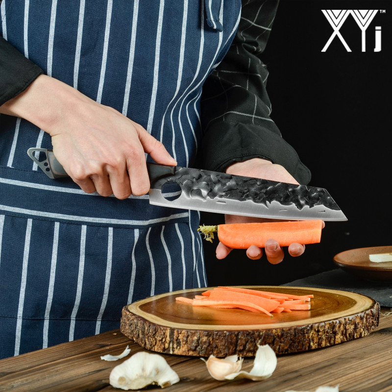 XYJ Full Tang Camping Kitchen Knives Set With Knife Holder&amp;Chef's Bag&amp;Sharpener Rod 7 7.5 8 9 Inch Slicing Knife Knives Block Set