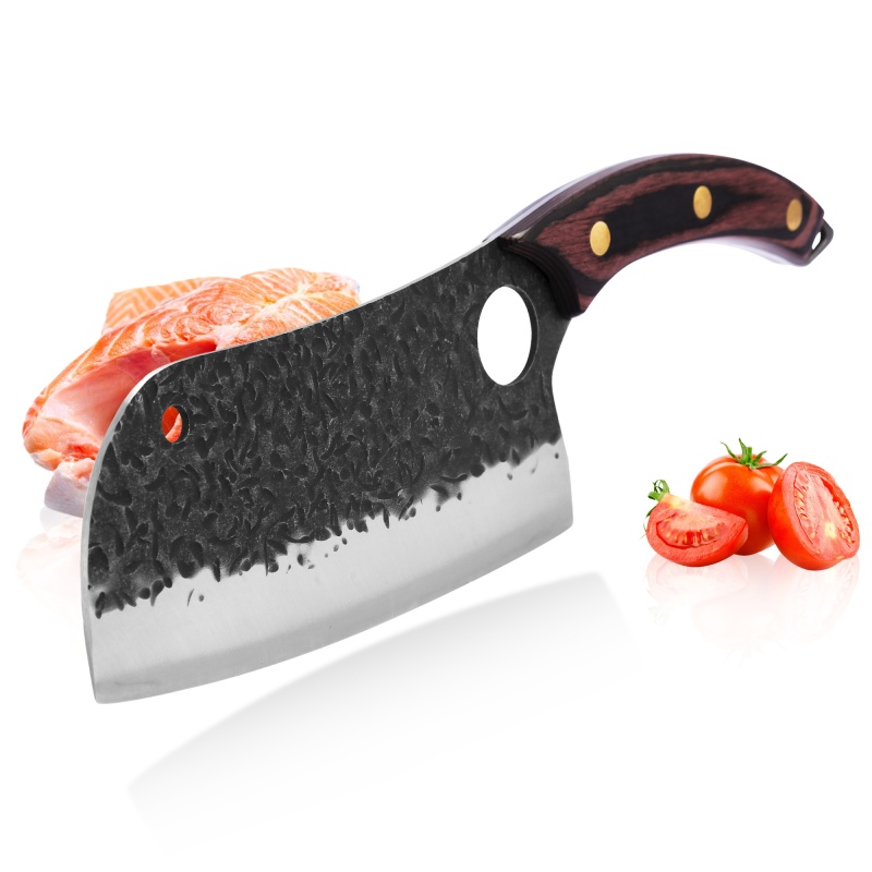 XYJ 7 Inch Hand Made Cleaver Knife Forged Stainless Steel Meat Vegetable Chopping Cleavers Large Size Round Blade Full Tang Pakka Wood Handle