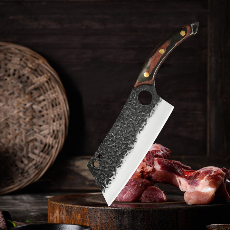 XYJ Stainless Steel Brisket Bbq Meat Cleaver Knife Full Tang Wood Handle Meat Vegetable Fish Cutting Knife With Whetstone