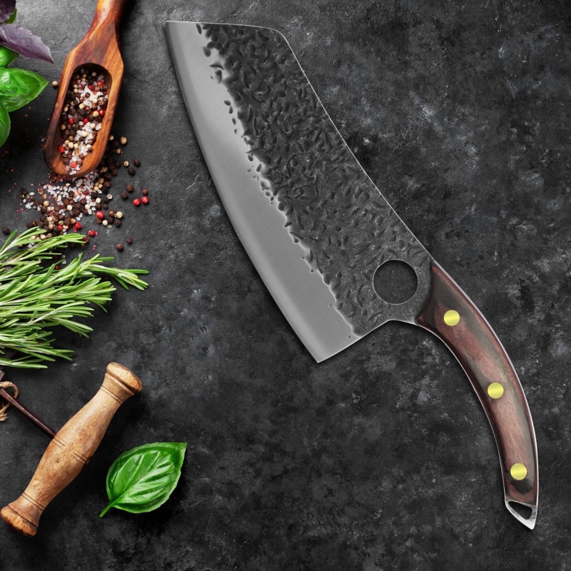 XYJ 7.5 Inch Professional Chef Vegetable Cleaver High Carbon Steel Blade Heavy Duty Thick Meat Chopping Knife With Ergonomic Full Tang Wood Handle