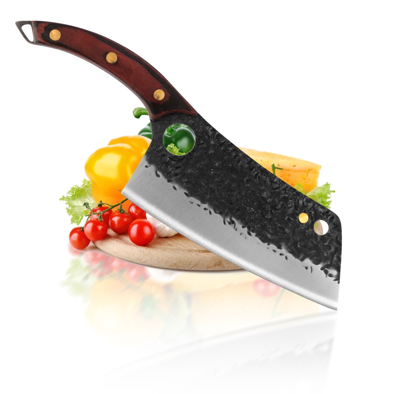 XYJ Wood Handle Meat Cleaver Full Tang Vegetable Chopping Knife Stainless Steel Kitchen Cutlery Master Chef Cooking Knives With Mini Whetstone