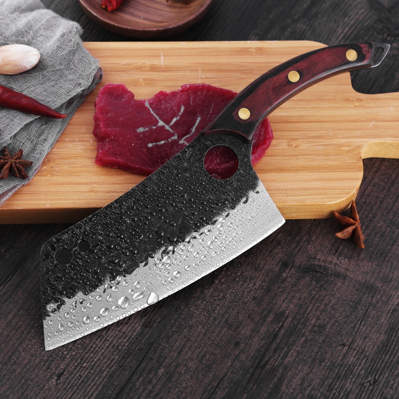 XYJ Wood Handle Meat Cleaver Full Tang Vegetable Chopping Knife Stainless Steel Kitchen Cutlery Master Chef Cooking Knives With Mini Whetstone