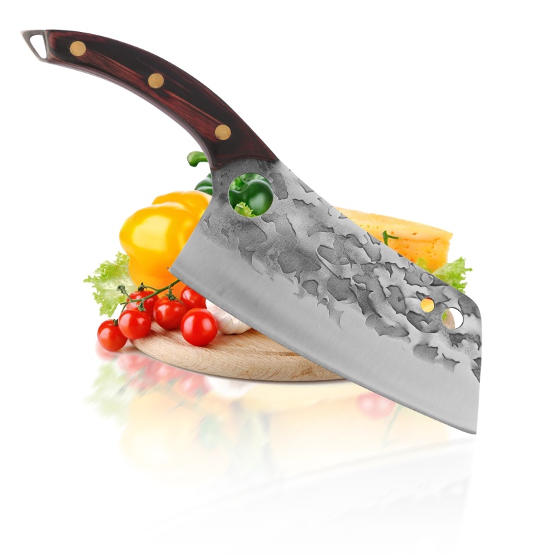 XYJ 7” Asian Vegetable Knife Chef Meat Cleaver Full Tang Stainless Steel Chopping Knives Non-sticking Blade With Wooden Handle Mini Whetstone