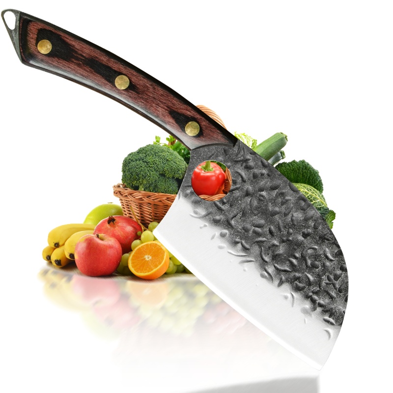 XYJ 4.5” Small Cleaver Kitchen Knife Stainless Steel Blade Full Tang Wood Handle For Cutting Cheese Meat Vegetable Fruits Brisket