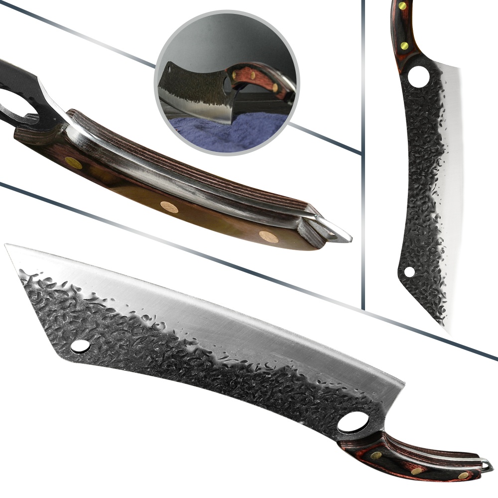 XYJ 12.5 Inch Ultra Long Butcher Knife Stainless Steel Hammer Finish Blade Kitchen Chef Slaughter Slicing Meat Trimming Brisket Filleting Fish
