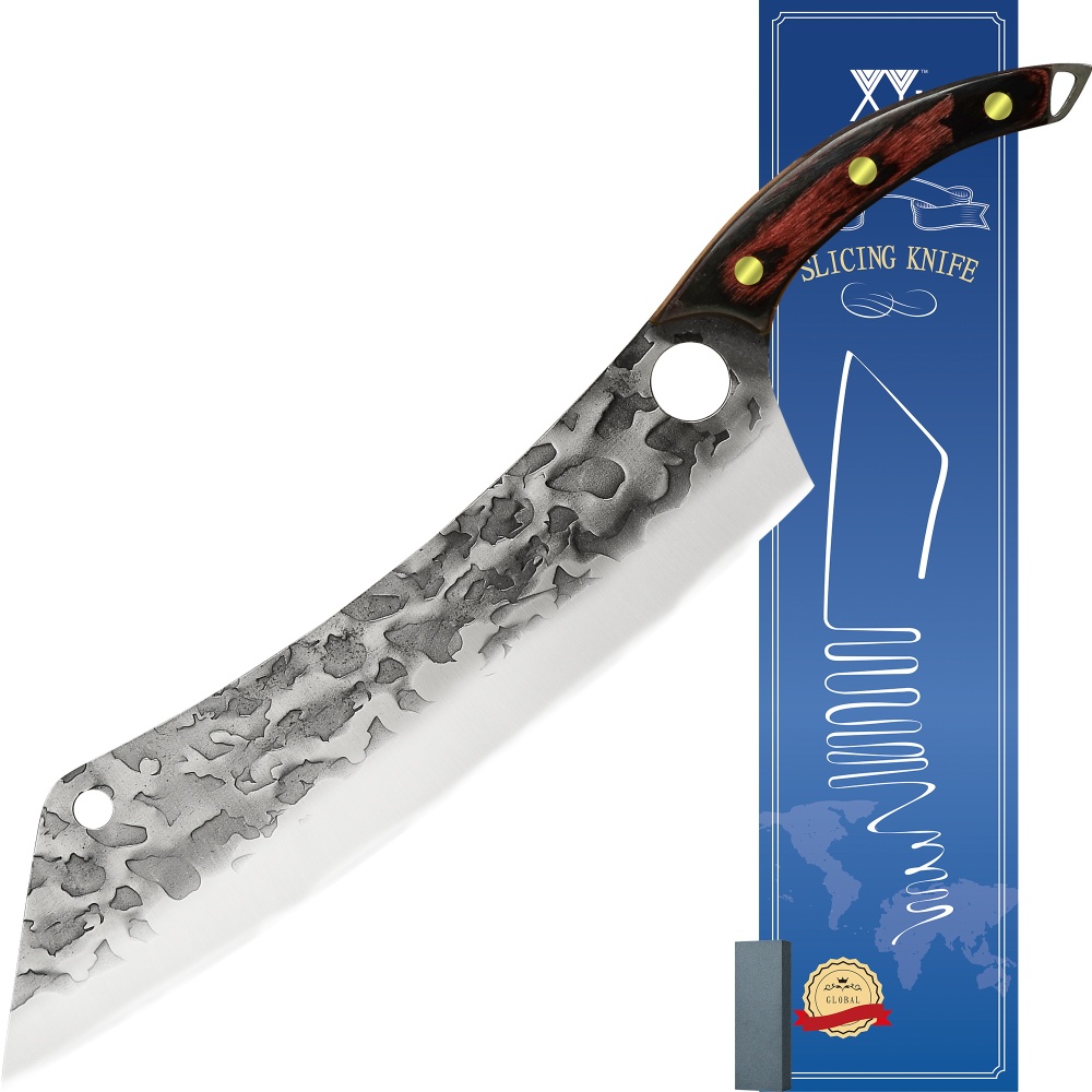 XYJ 12.5 Inch Super Long Chef Kitchen Knife Extra Long Slaughter Meat Slicing Filleting Fish Cake Watermelon Cutting Knives With Full Tang Wood Handle