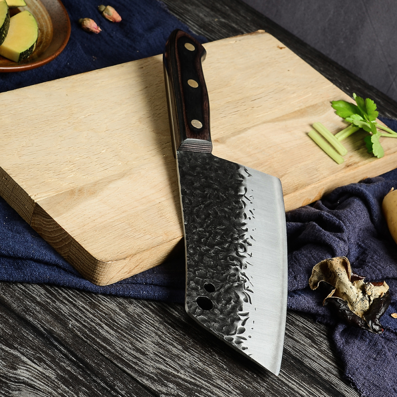 XYJ 4 Type Asian Cleaver Meat Vegetable Chopping Knife Hammer Finish Blade Full Tang Pakka Wood Handle