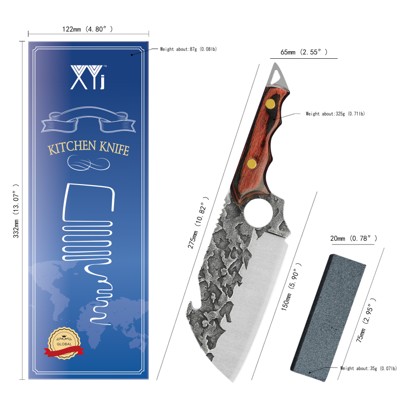 XYJ 6.5 Inch Outdoor Tactical Cleaver Hunting Survival Hiking Fishing Picnic Cooking Non-stick Meat Knife Full Tang Wood Handle