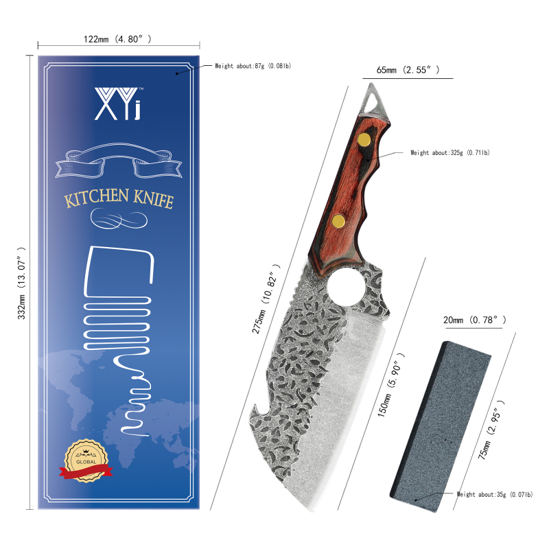 XYJ 6.5 Inch Hunting Tactical Cleaver Hammer Finish Stainless Steel Blade With Bottle Opener -full Tang Pakka Wood Handle Camping Kitchen Chef Knife