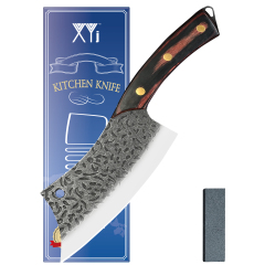 XYj 6 Inch Stainless Steel Tactical Cleaver Pointed Boning Filleting Knife With Full Tang Wood Handle Come With Whetstone