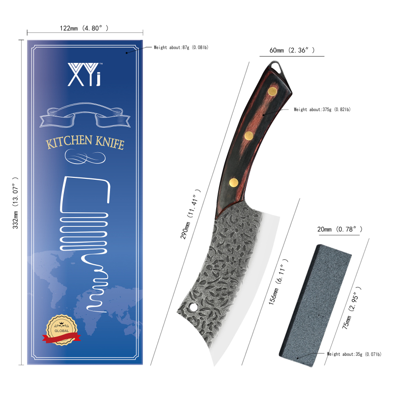 XYj 6 Inch Stainless Steel Tactical Cleaver Pointed Boning Filleting Knife With Full Tang Wood Handle Come With Whetstone