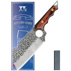 XYJ 6.5 Inch Hunting Tactical Cleaver Hammer Finish Stainless Steel Blade With Bottle Opener -full Tang Pakka Wood Handle Camping Kitchen Chef Knife