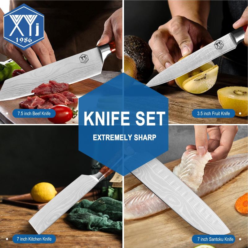 XYJ Professional Knife Sets Chef Knife Set with Bag Scissors Culinary Kitchen Cooking Cutting Stainless Steel Knives