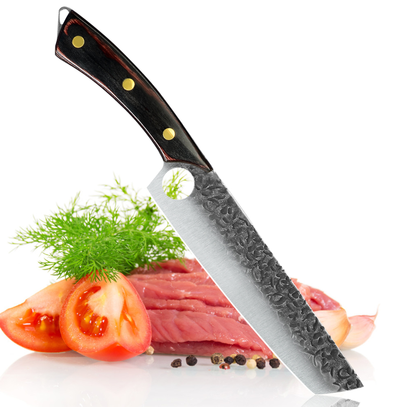 XYJ 8.5 Inch Professional Forged Chef Knife Stainless Steel Hammer Finish Handmade Blade With Full Tang Ergonomic Wood Handle