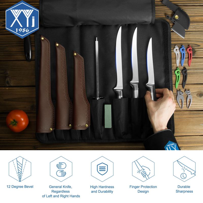 XYJ Professional Knife Sets Fillet Knife Set with Chef Bag Sheath Stainless Steel Culinary Kitchen Cleaver Fishing,Slicing,Boning Knives