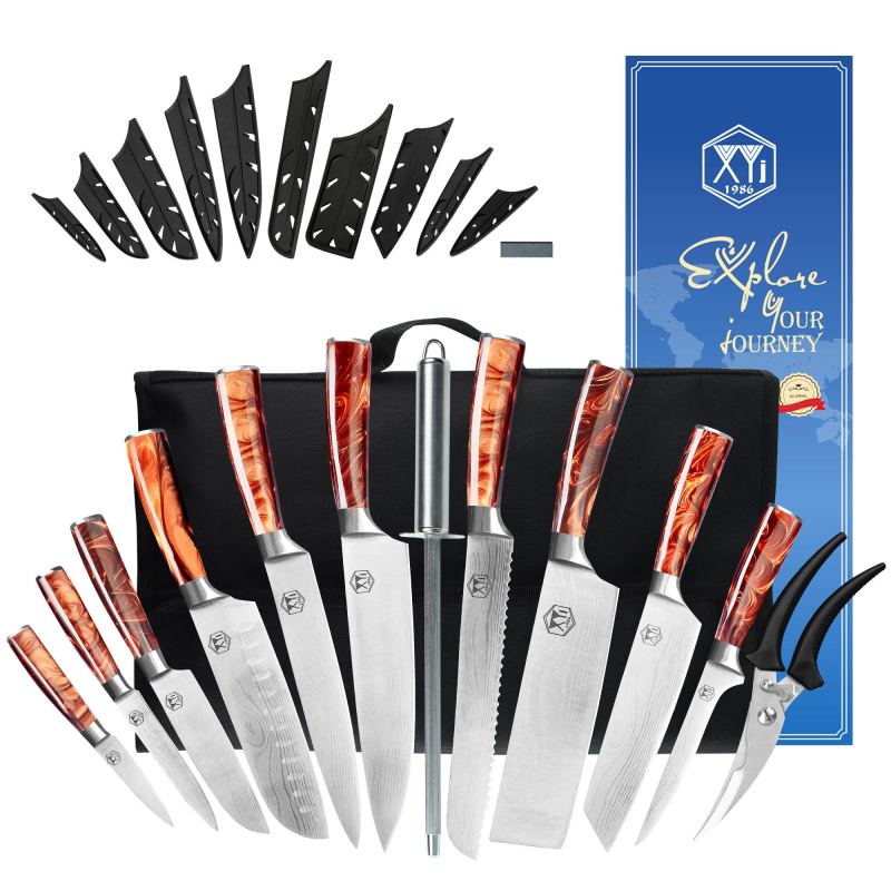 XYJ Professional Knife Sets Chef Knife Set with Bag Scissors Culinary Kitchen Cooking Cutting Stainless Steel Knives