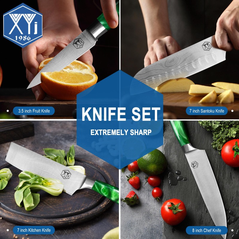 Professional Knife Sets with Roll Bag Kitchen Scissors Culinary Cooking Cutting Knives Stainless Steel Santoku Bread Chef Knife
