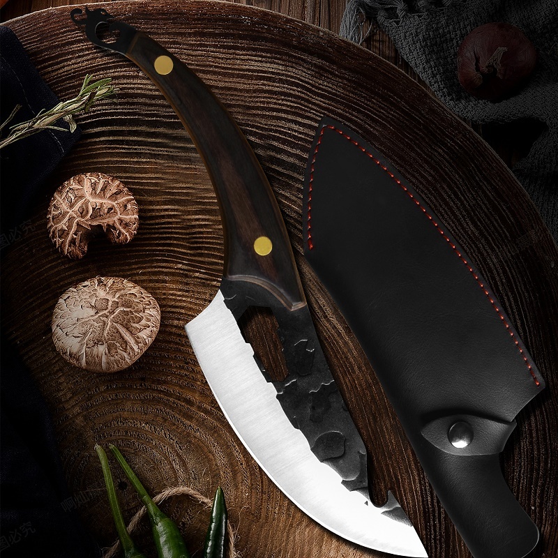 XYJ Full Tang 6-inch Curving Deboning Knife With Blade Guards 1.5-inch Pocket Knife Grindstone Stainless Steel Slaughter Meat Knives