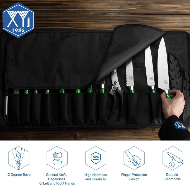Professional Knife Sets with Roll Bag Kitchen Scissors Culinary Cooking Cutting Knives Stainless Steel Santoku Bread Chef Knife