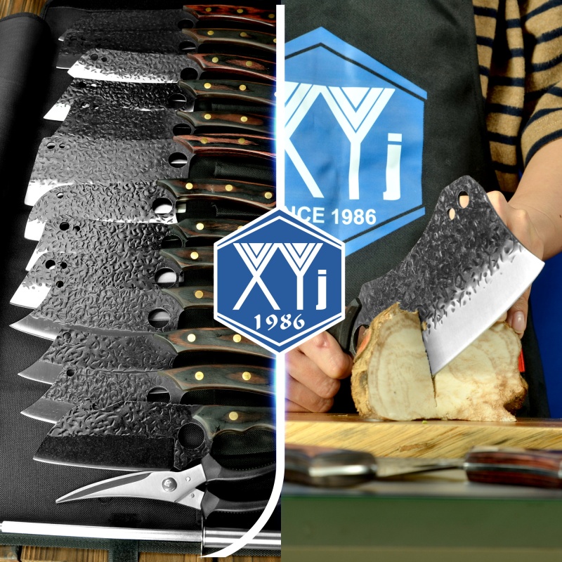 XYJ 13 Pieces Knife Set High Carbon Steel Full Tang Butcher Cleaver With Roll Bag Scissors Asian Chef Knife For Kitchen Camping