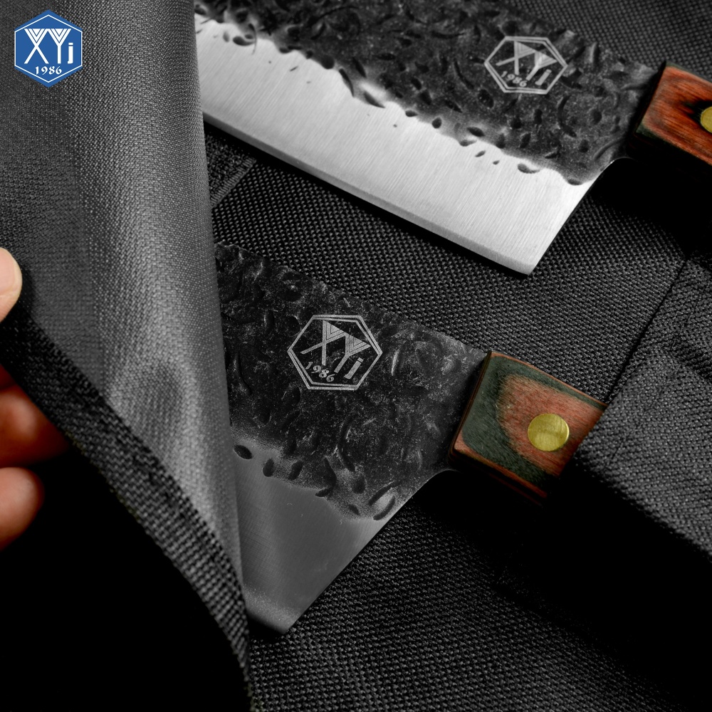 XYj Forged Kitchen Knife Set High Carbon Steel 5pcs Chef Knives Set With Roll Bag Kitchen Scissors For Cutting Meat Vegetables