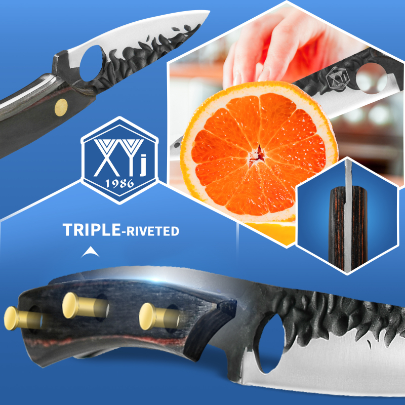 XYj 6pcs Boning Knife Set With Roll Bag Sharpening Rod Whetstone Hammer Carving Paring Utility Knife Kitchen Cutlery Knife Set