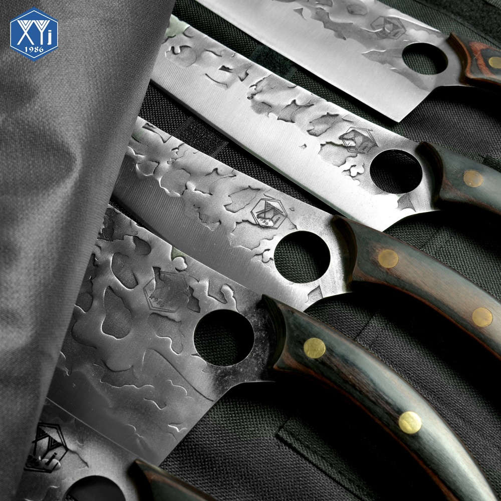 XYJ 10-pcs Kitchen Knife Set High Carbon Steel Chef Knives Carving Nakiri Slicer Cutlery Knife With Carry Bag Sharpener&Scissor