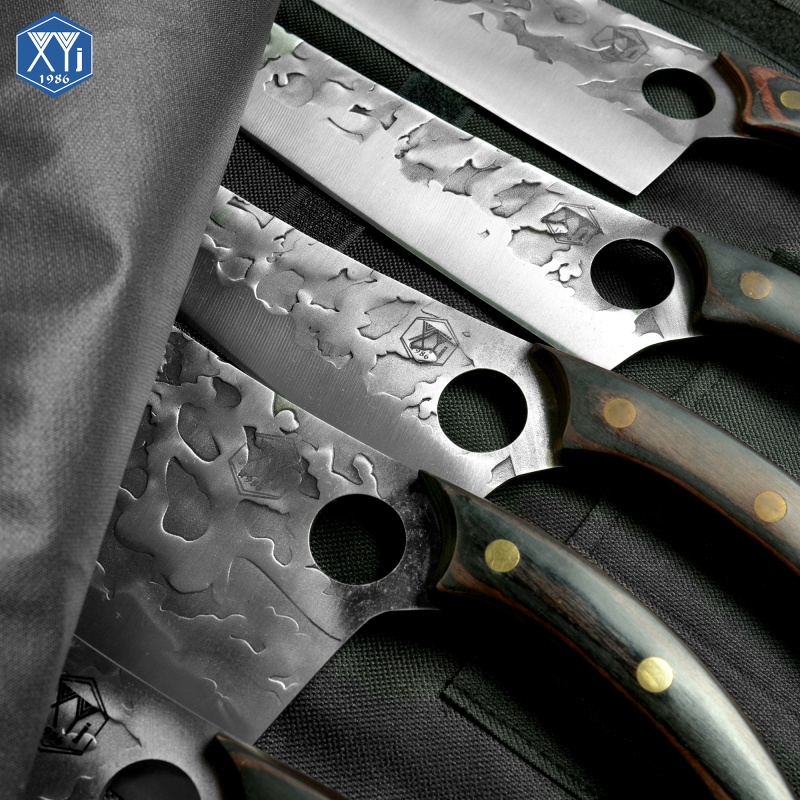 XYJ 10-pcs Kitchen Knife Set High Carbon Steel Chef Knives Carving Nakiri Slicer Cutlery Knife With Carry Bag Sharpener&amp;Scissor