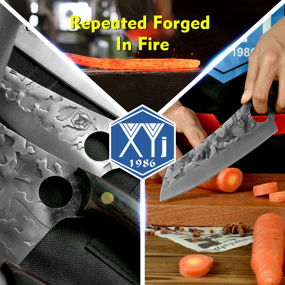 XYJ 10-pcs Kitchen Knife Set High Carbon Steel Chef Knives Carving Nakiri Slicer Cutlery Knife With Carry Bag Sharpener&Scissor