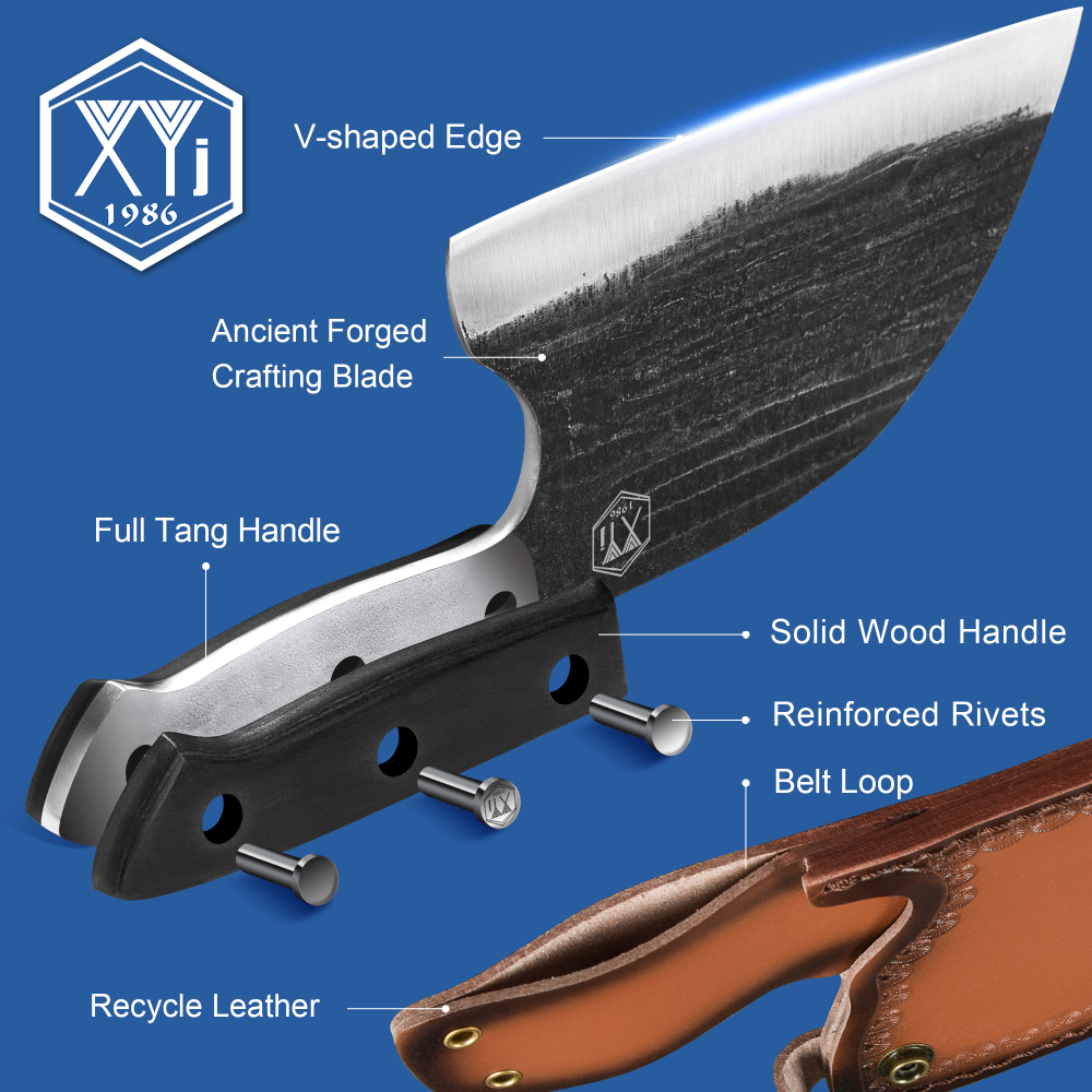 XYJ 8 Inch Chinese Vegetable Knife High Carbon Steel Serbian Chef Knives With Sheath Whetstone Slicing Kitchen Butcher Knives