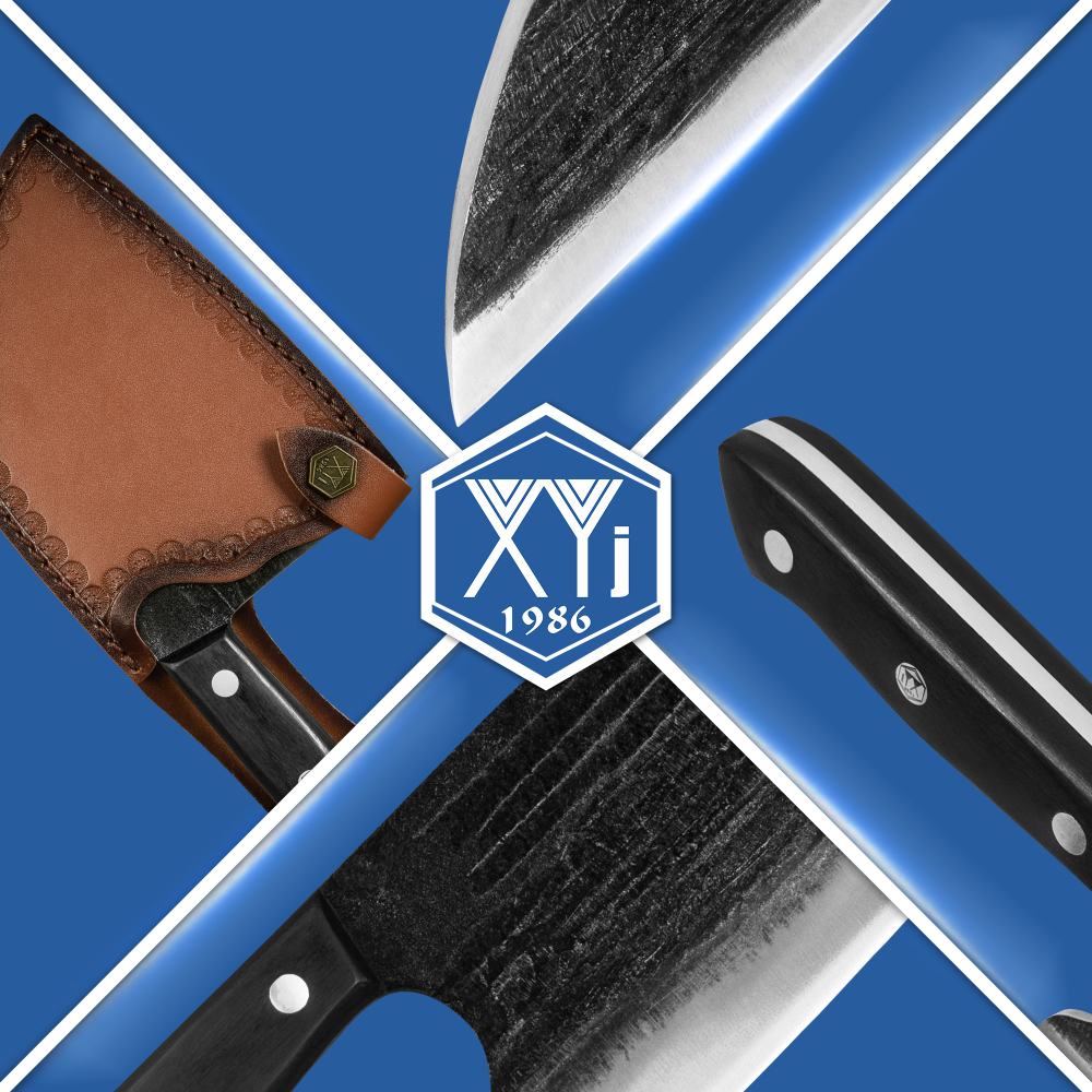 XYJ 8 Inch Chinese Vegetable Knife High Carbon Steel Serbian Chef Knives With Sheath Whetstone Slicing Kitchen Butcher Knives