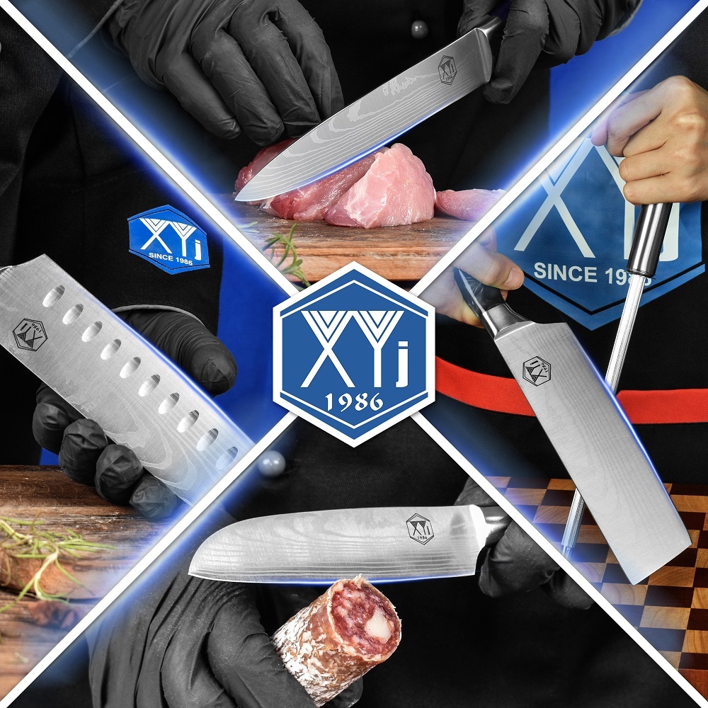 XYJ 8pcs/set Japanese Chef Knives With Roll Bag&Sheath Stainless Steel Culinary Kitchen Knives Paring Santoku Slicing Cooking Knives