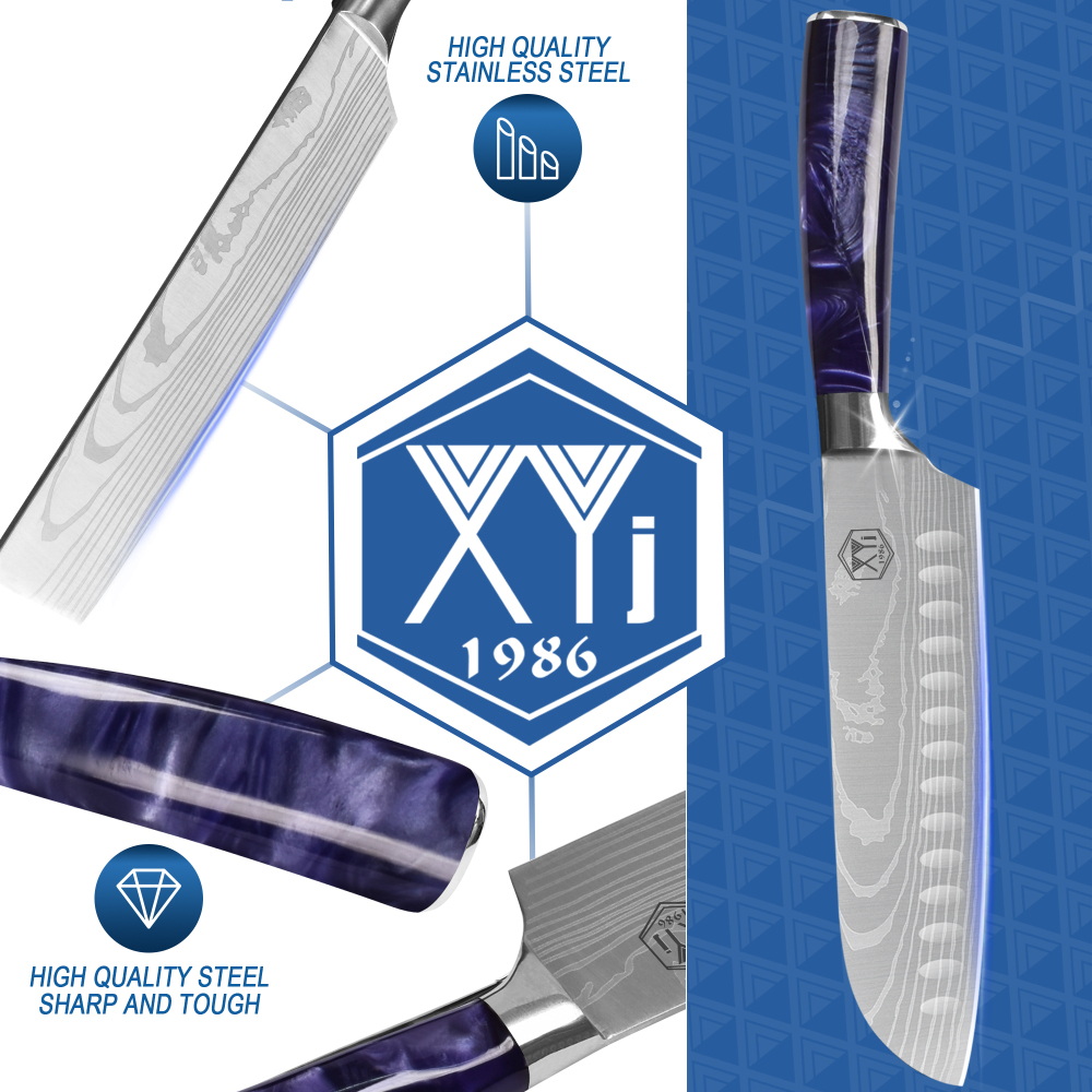 XYJ 8pcs/set Japanese Chef Knives With Roll Bag&Sheath Stainless Steel Culinary Kitchen Knives Paring Santoku Slicing Cooking Knives