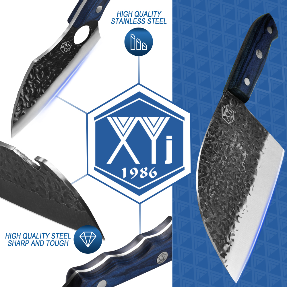 XYJ 6 Pieces Butcher Boning Knife Set Full Tang Camping Chef Knives With Sheath Bag Sharpener Steel Carving Deboning Knife